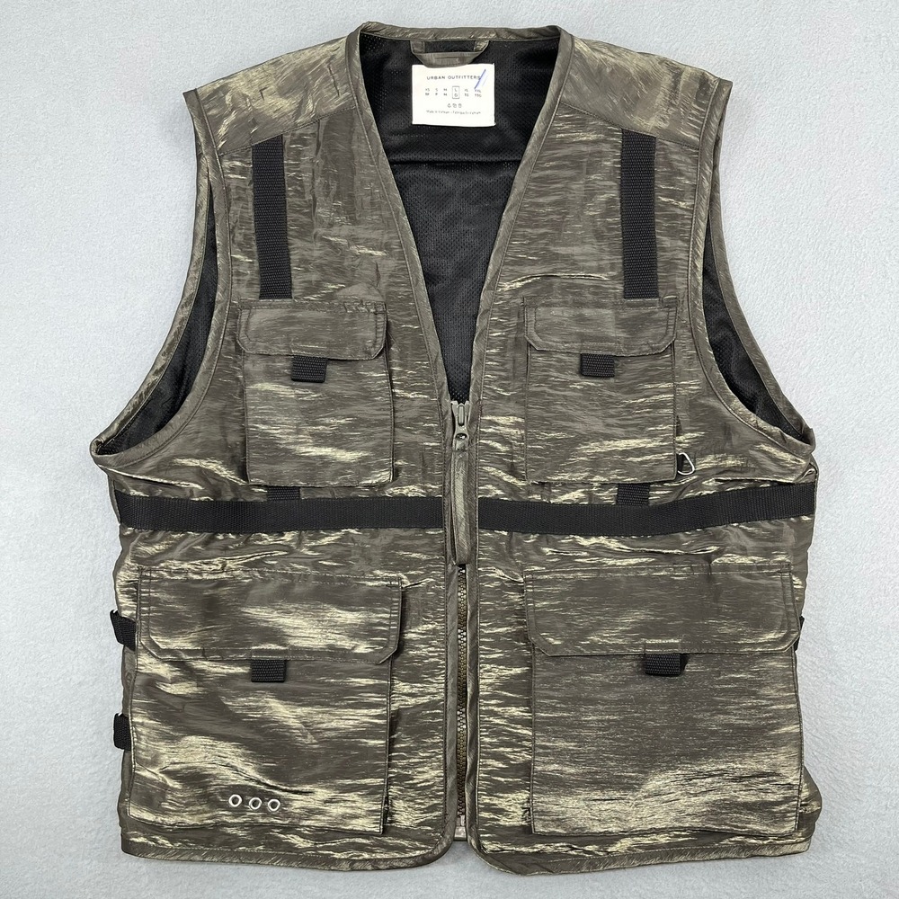 Urban Outfitters Mens Utility Tactical Cargo Vest Iridescent Olive Green Large